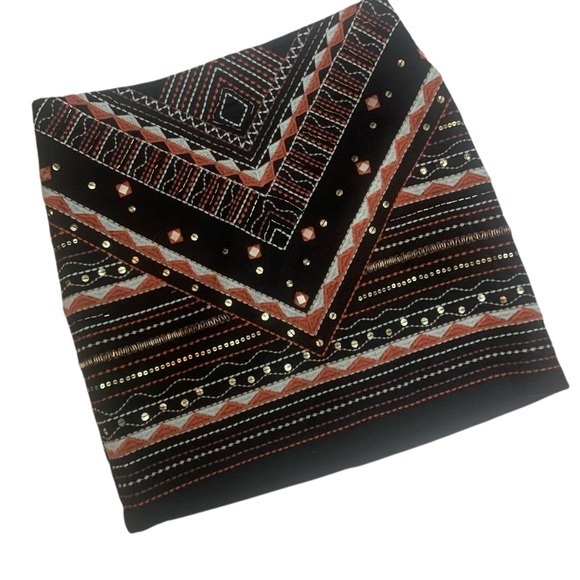 Romeo & Juliet Couture Dresses & Skirts - Romeo & Juliet Couture Boho Black Orange Embroidered Sequined Mini Skirt Cotton